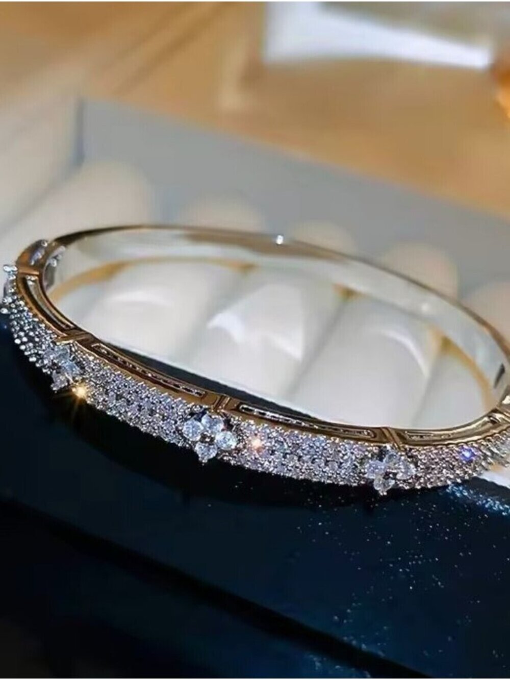 Silver color Crystal Floral Pavé Bracelet